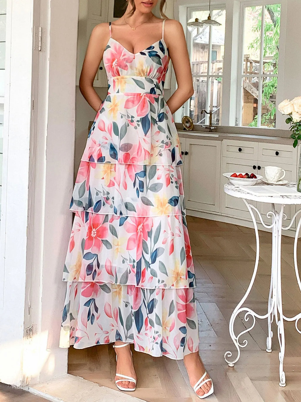 Floral Print Layered Maxi Cami Dress - Blushé Belle
