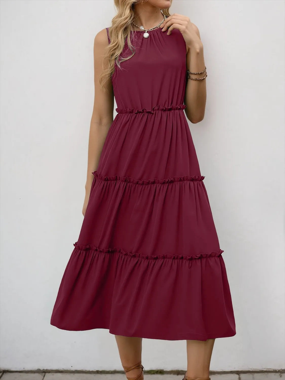 Frill Tiered Midi Dress - Blushé Belle