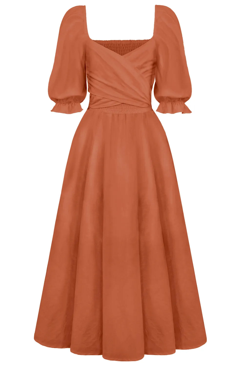 Smocked Tied Flounce Sleeve Midi Dress - Blushé Belle