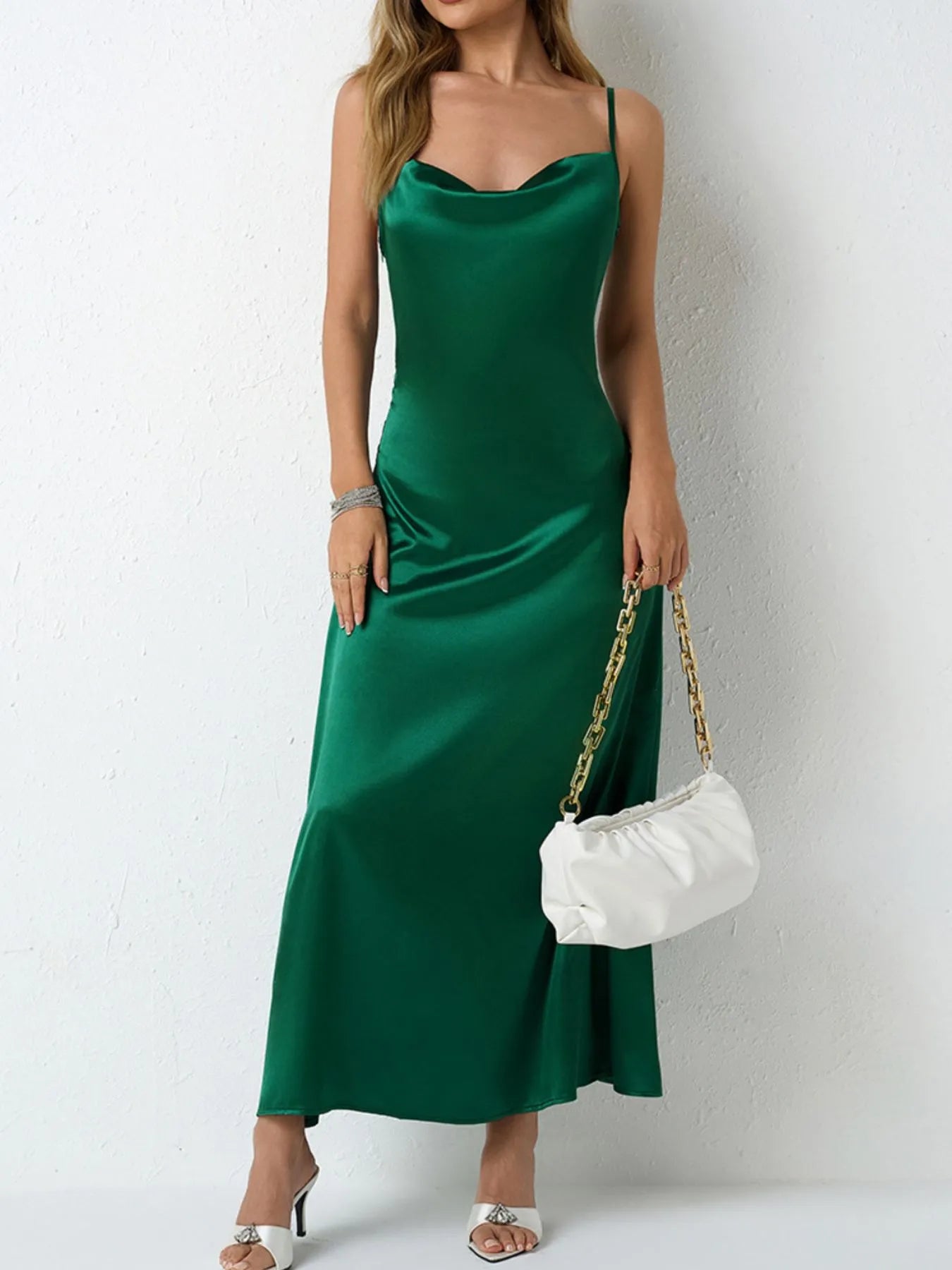 Satin Cowl Neck Cami Dress - Blushé Belle