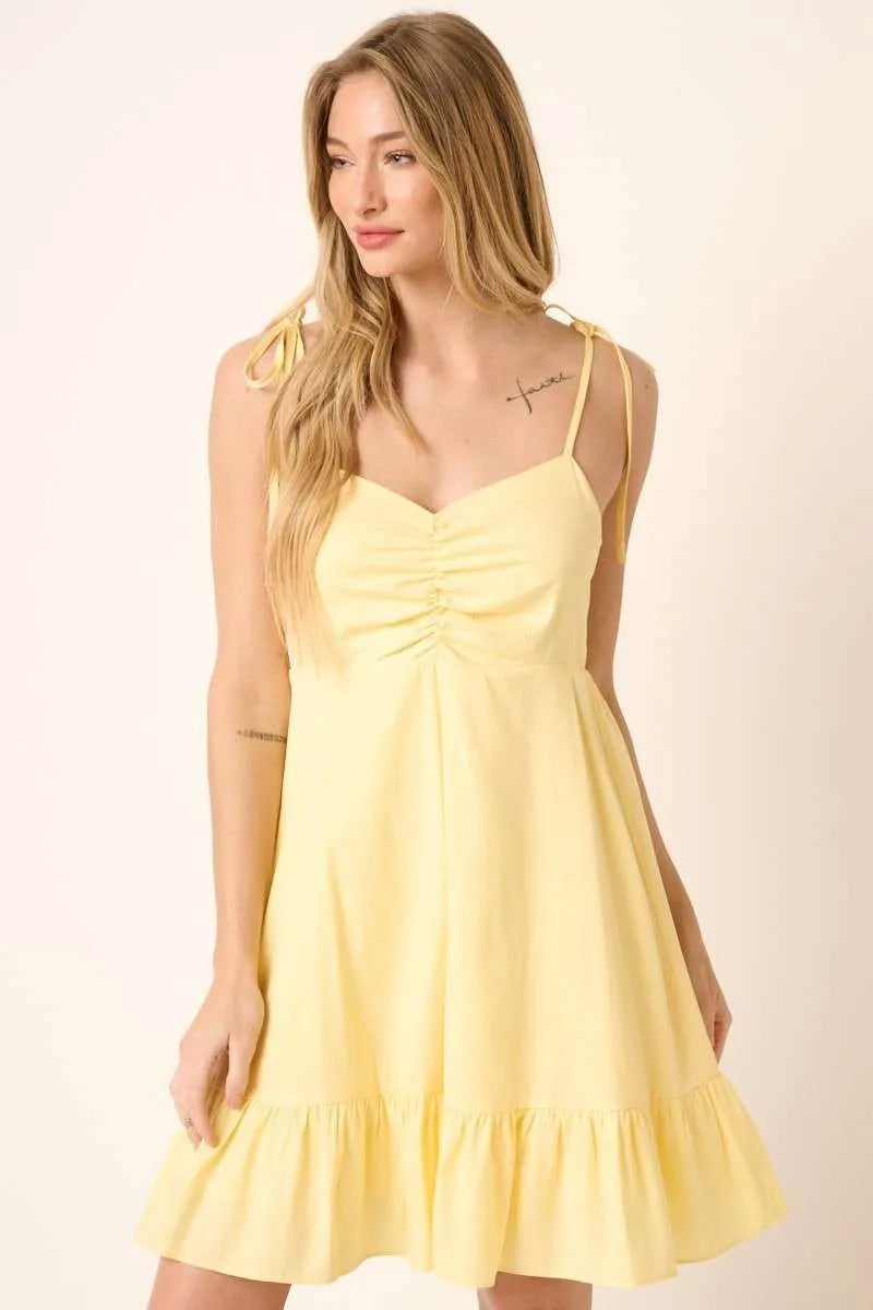 Mittoshop Ruched Detail Spaghetti Tie Mini Dress - Blushé Belle