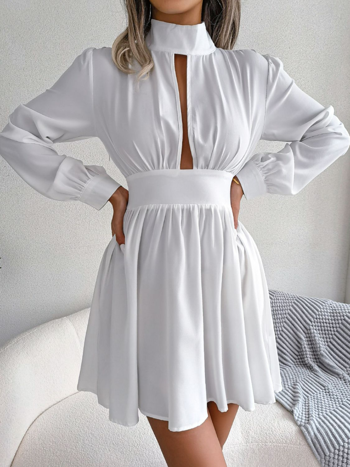 Cutout Turtleneck A-Line Mini Dress - Blushé Belle