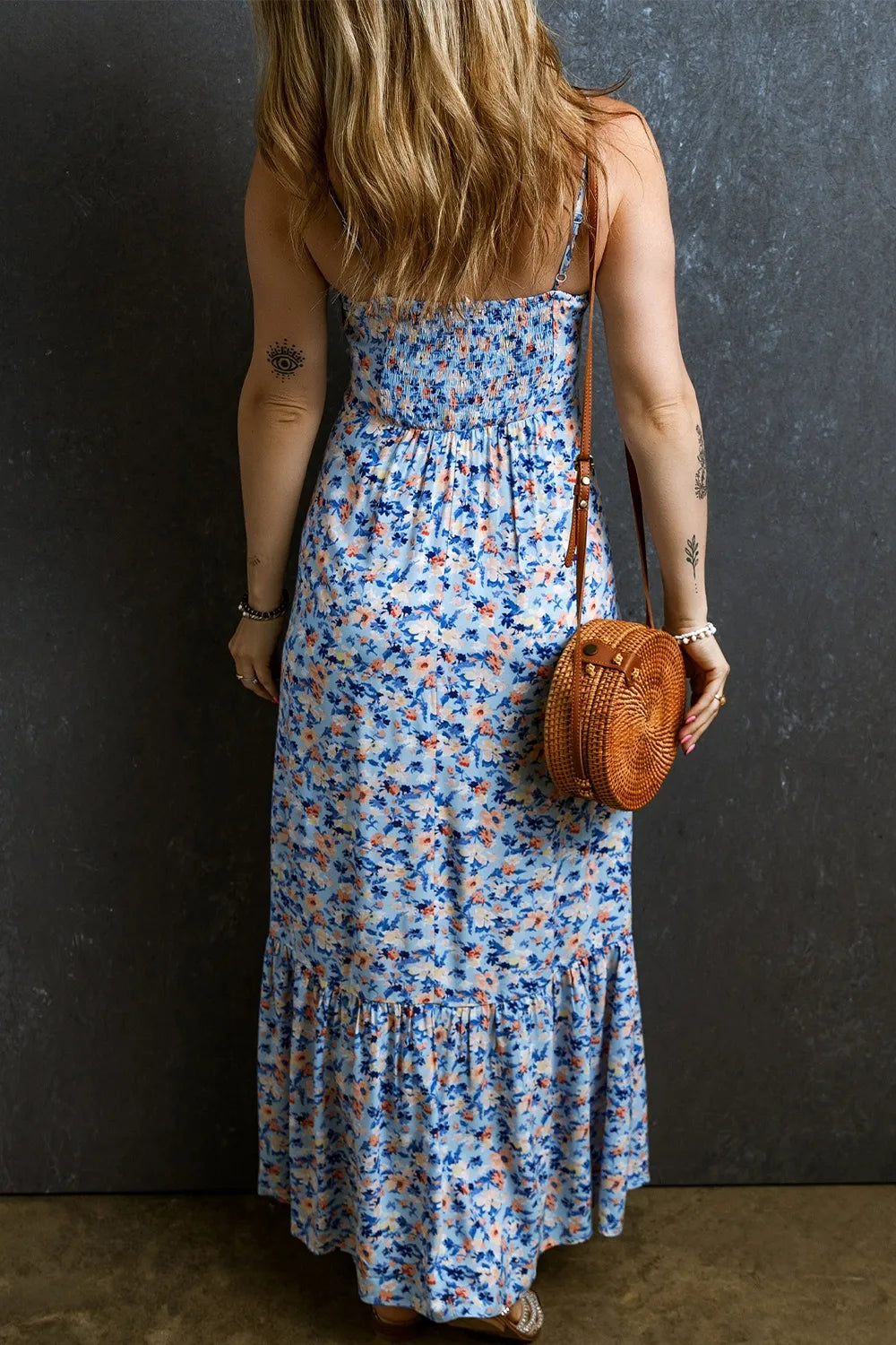 Ruched Ruffle Hem Printed Cami Dress - Blushé Belle