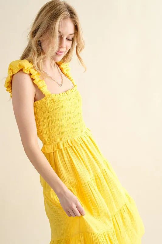 And The Why Ruched Shoulder Strap Detail Midi Dress - Blushé Belle