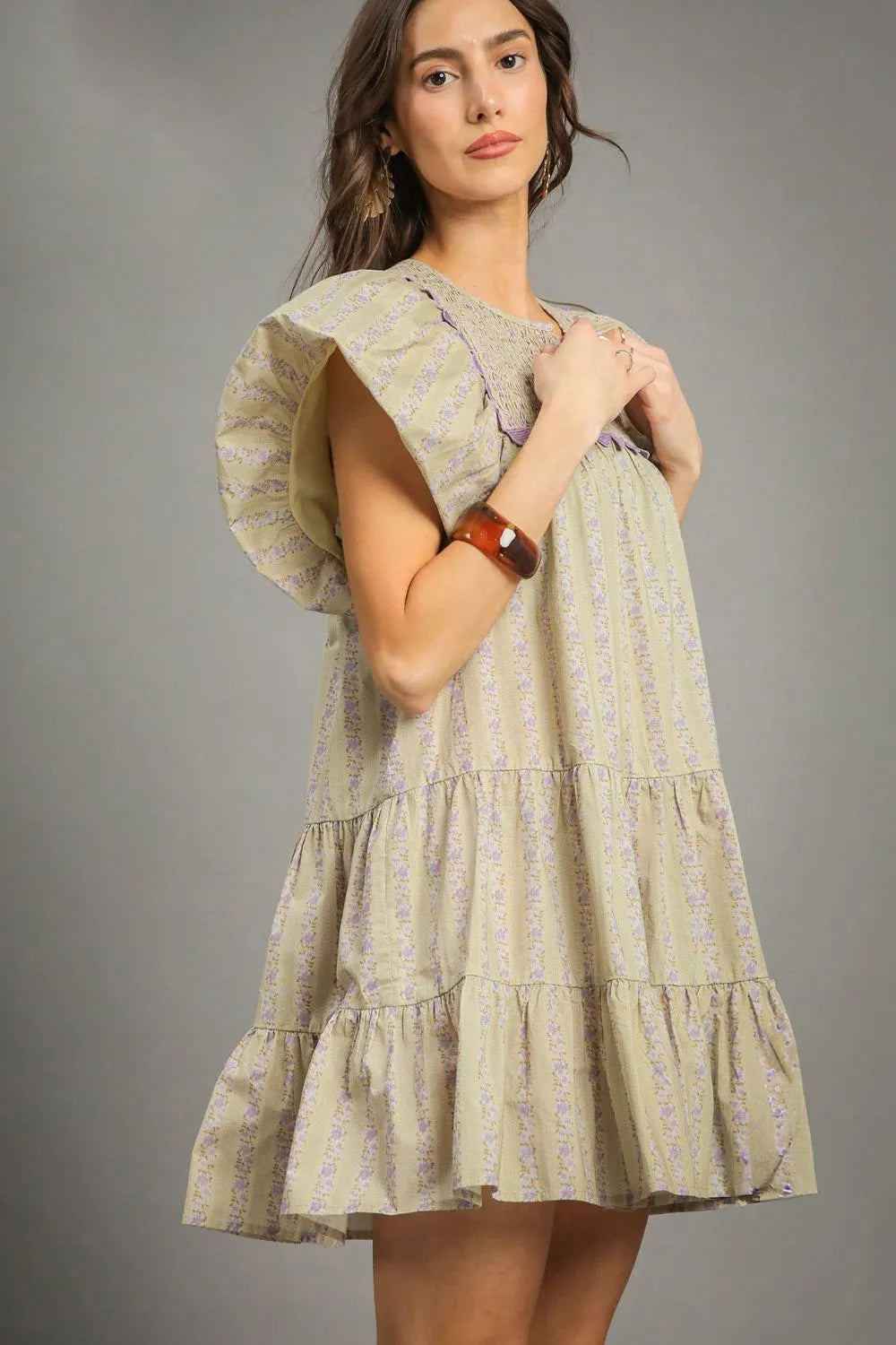 Umgee Floral Ruffled Cap Sleeve Tiered Mini Dress - Blushé Belle