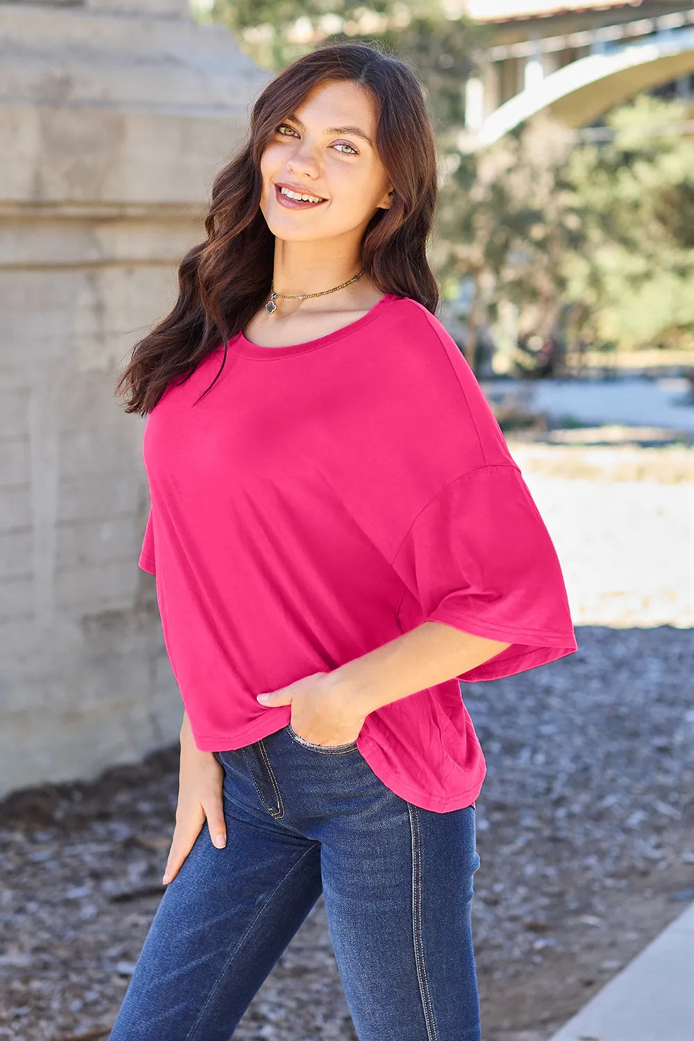 Basic Bae Full Size Round Neck Drop Shoulder T-Shirt - Blushé Belle