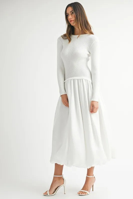 MABLE Ribbed Poplin Mix Midi Sweater Dress - Blushé Belle