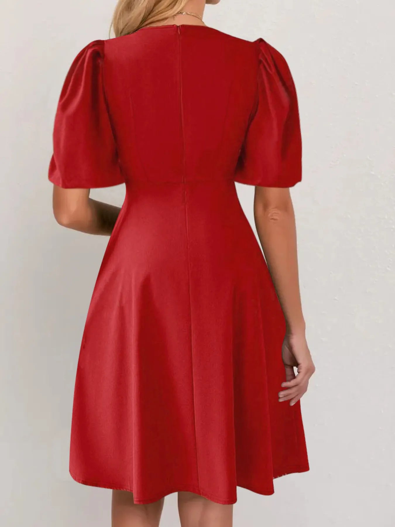 Round Neck Puff Sleeve A-Line Dress - Blushé Belle