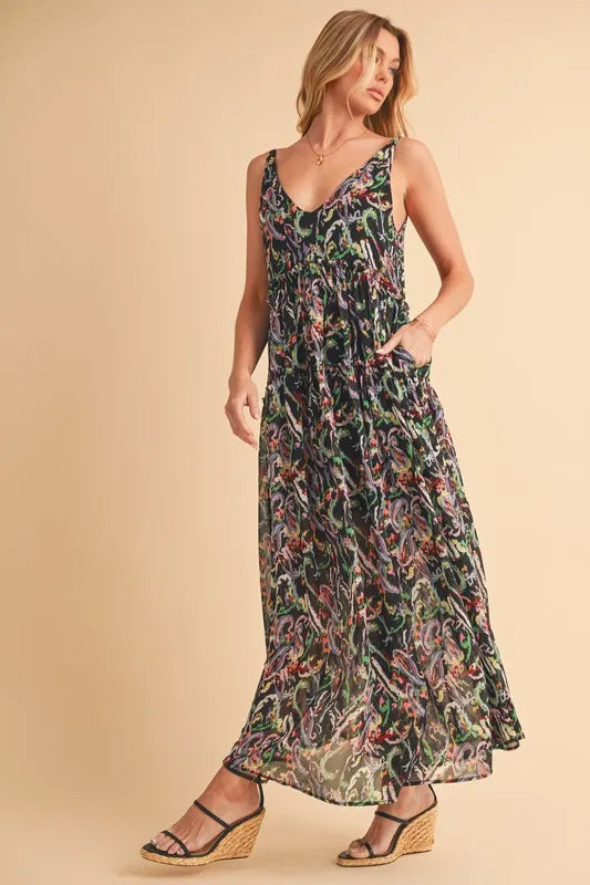 Aemi + Co Printed V-Neck Frill Tiered Cami Dress - Blushé Belle