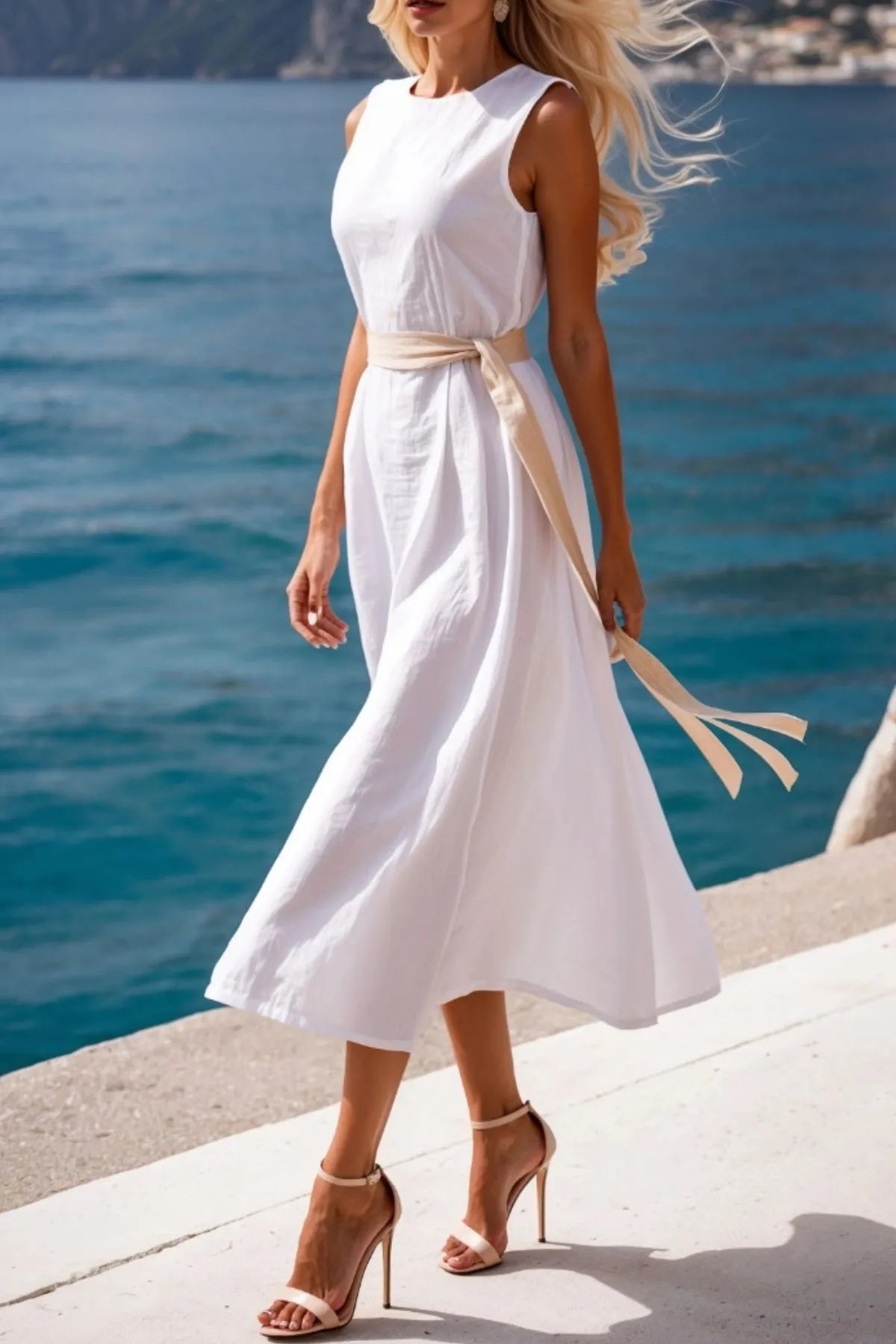 Round Neck Sleeveless Midi Dress - Blushé Belle