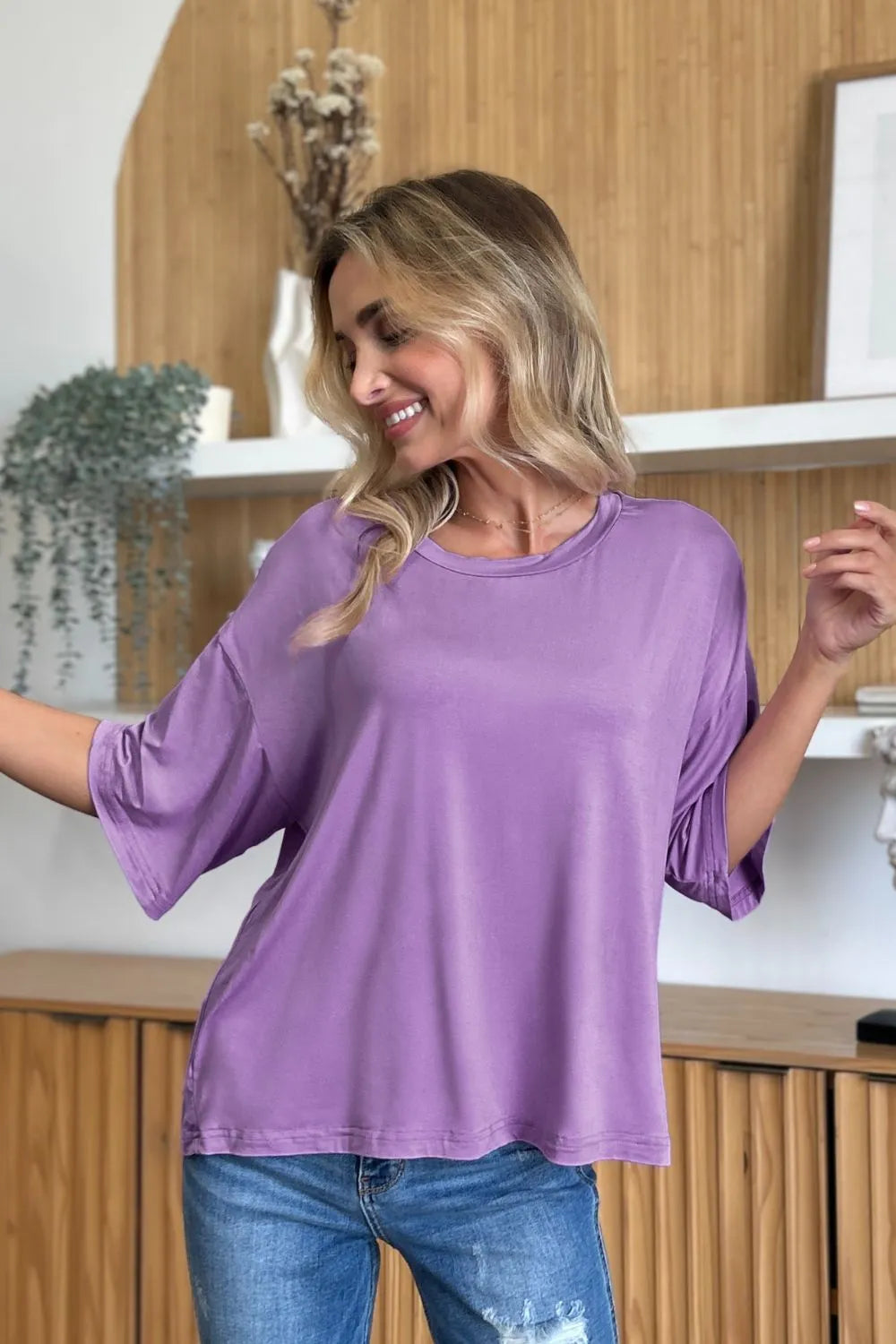Basic Bae Bamboo Full Size Round Neck Drop Shoulder T-Shirt - Blushé Belle