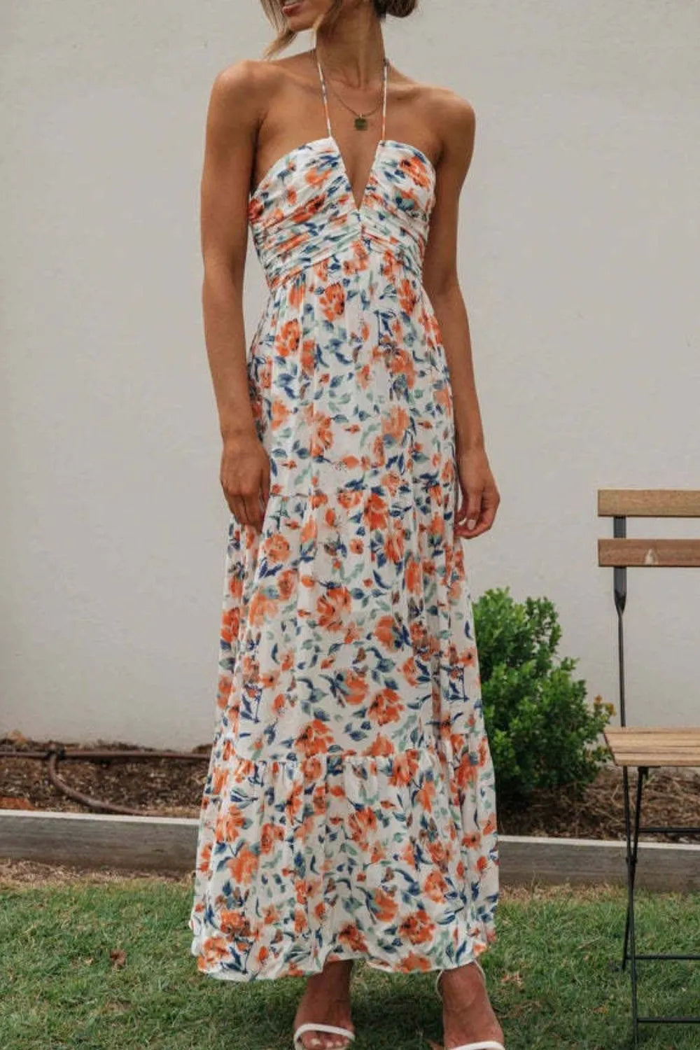 Floral Halter Neck Tiered Maxi Dress - Blushé Belle