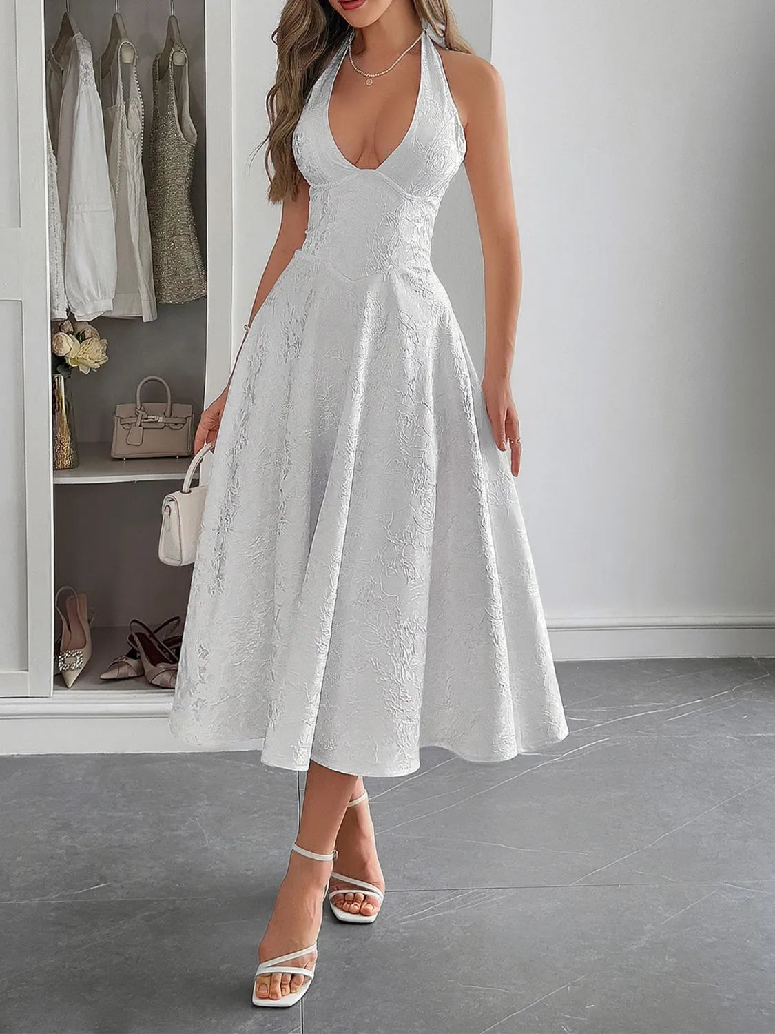 Halter Neck Midi Dress with Pockets - Blushé Belle