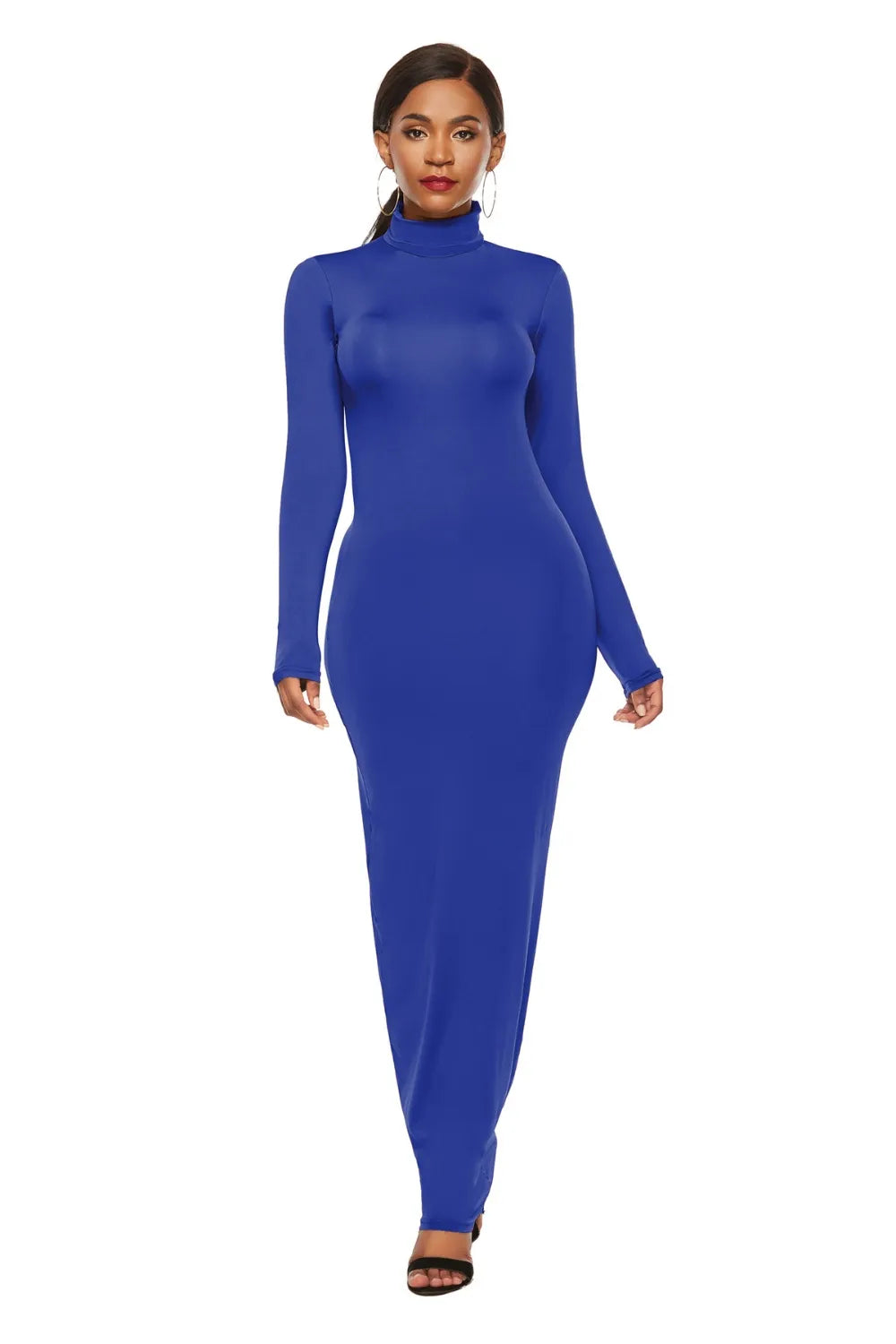 Mock Neck Long Sleeve Maxi Slim Dress - Blushé Belle
