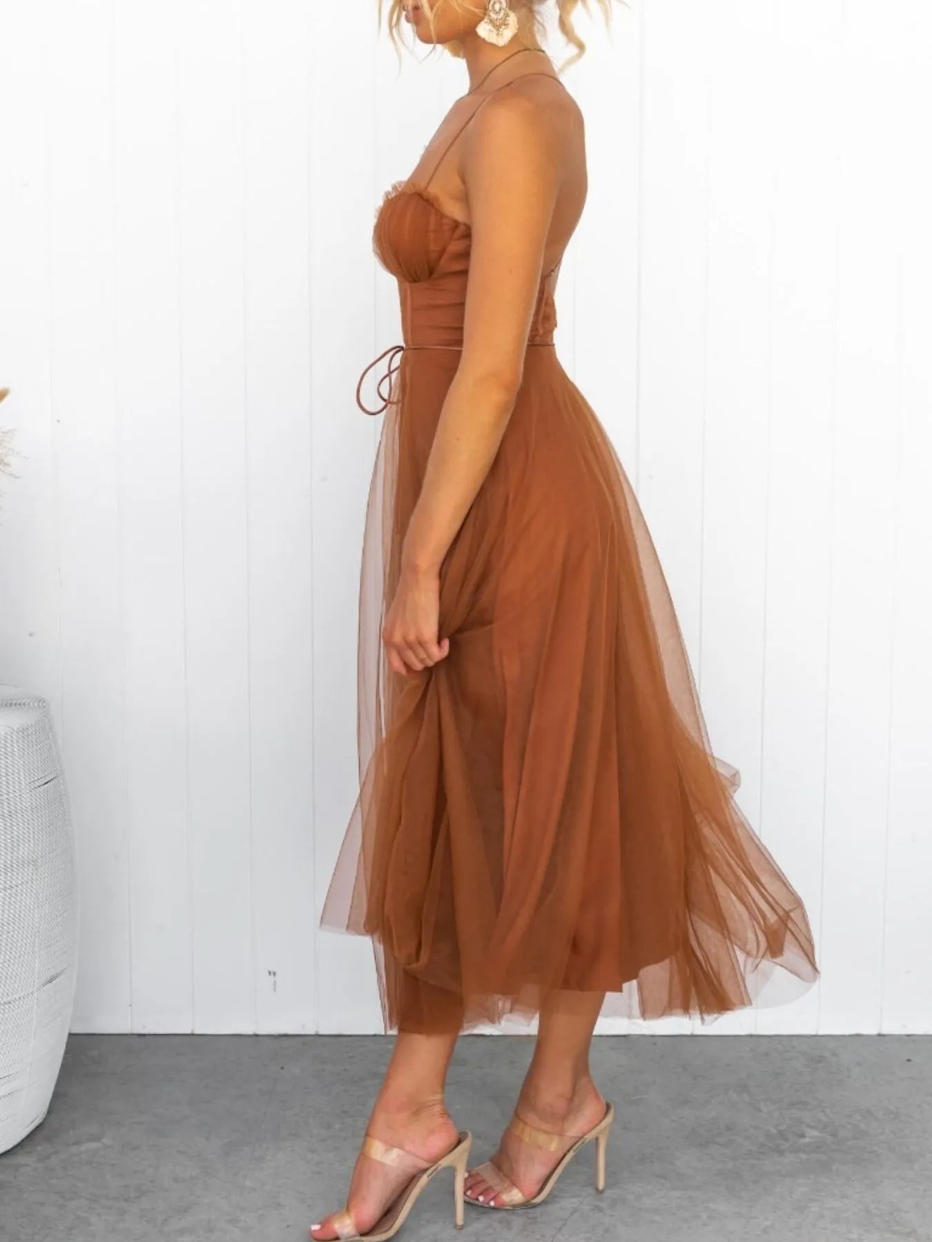 Sweetheart Neck Tulle Midi Dress - Blushé Belle