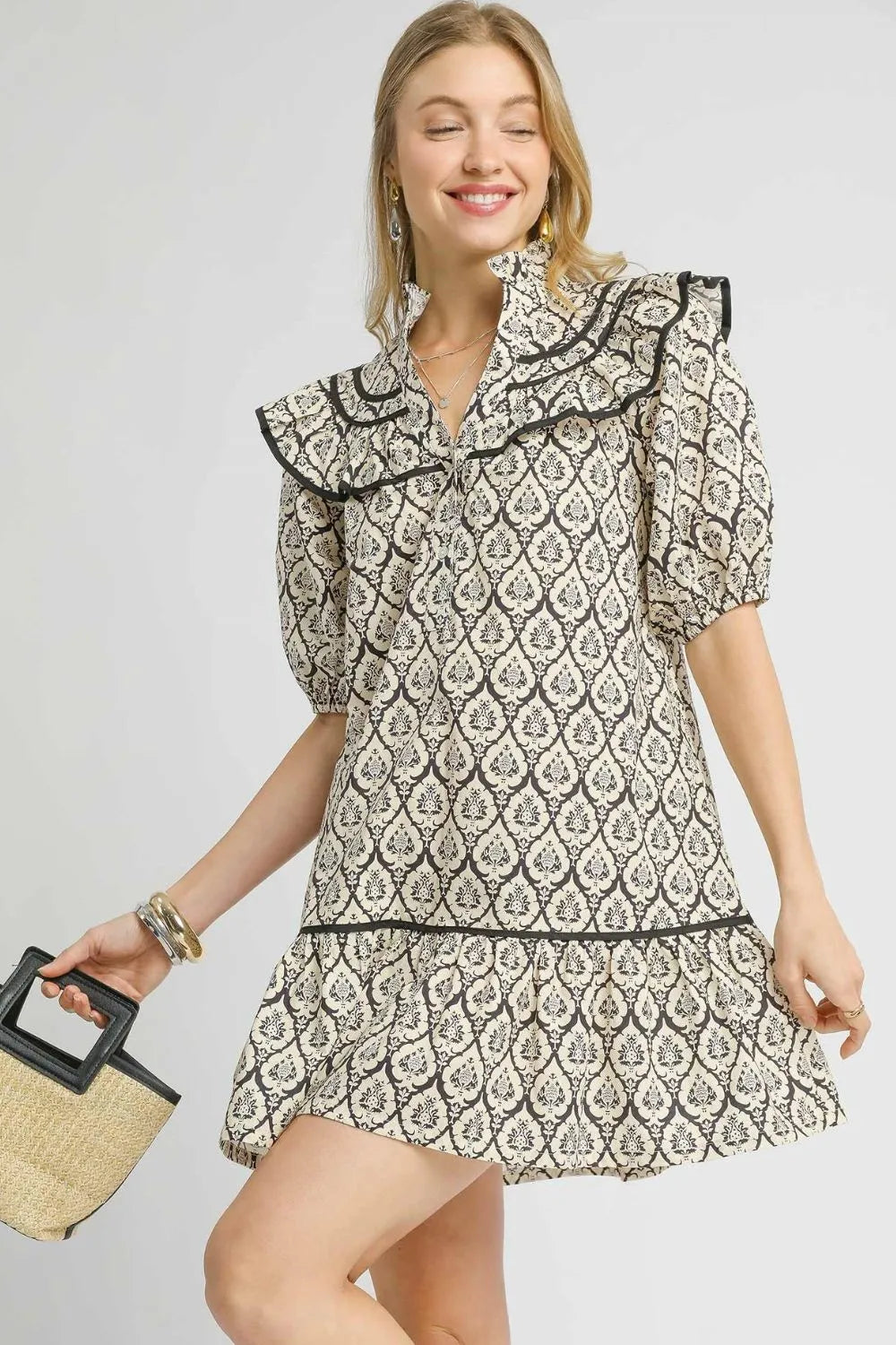 Umgee Ruffled Printed Puff Sleeve Mini Dress - Blushé Belle
