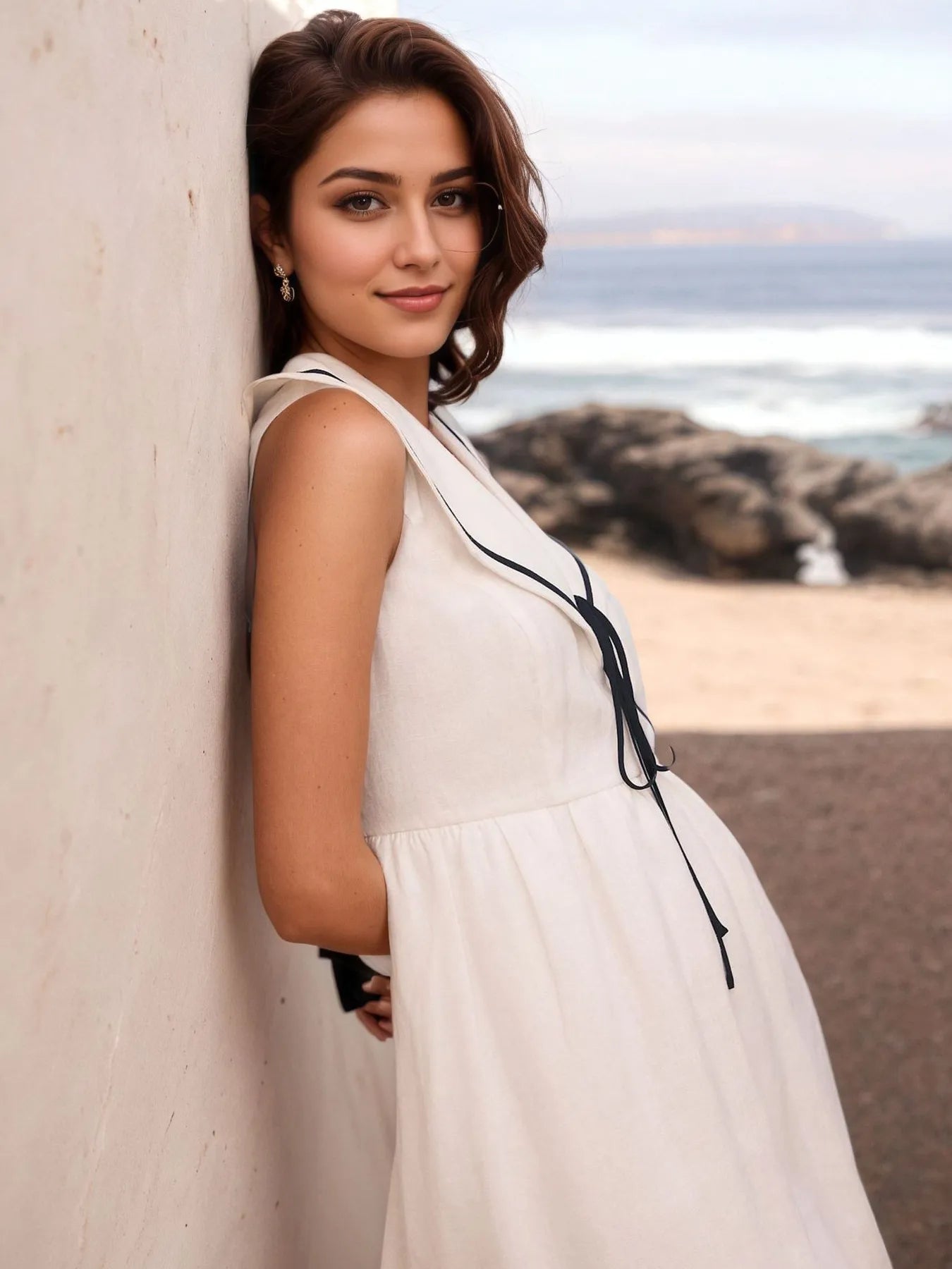 Nautical V-Neck Sleeveless Midi Dress with Contrast Trim - Blushé Belle
