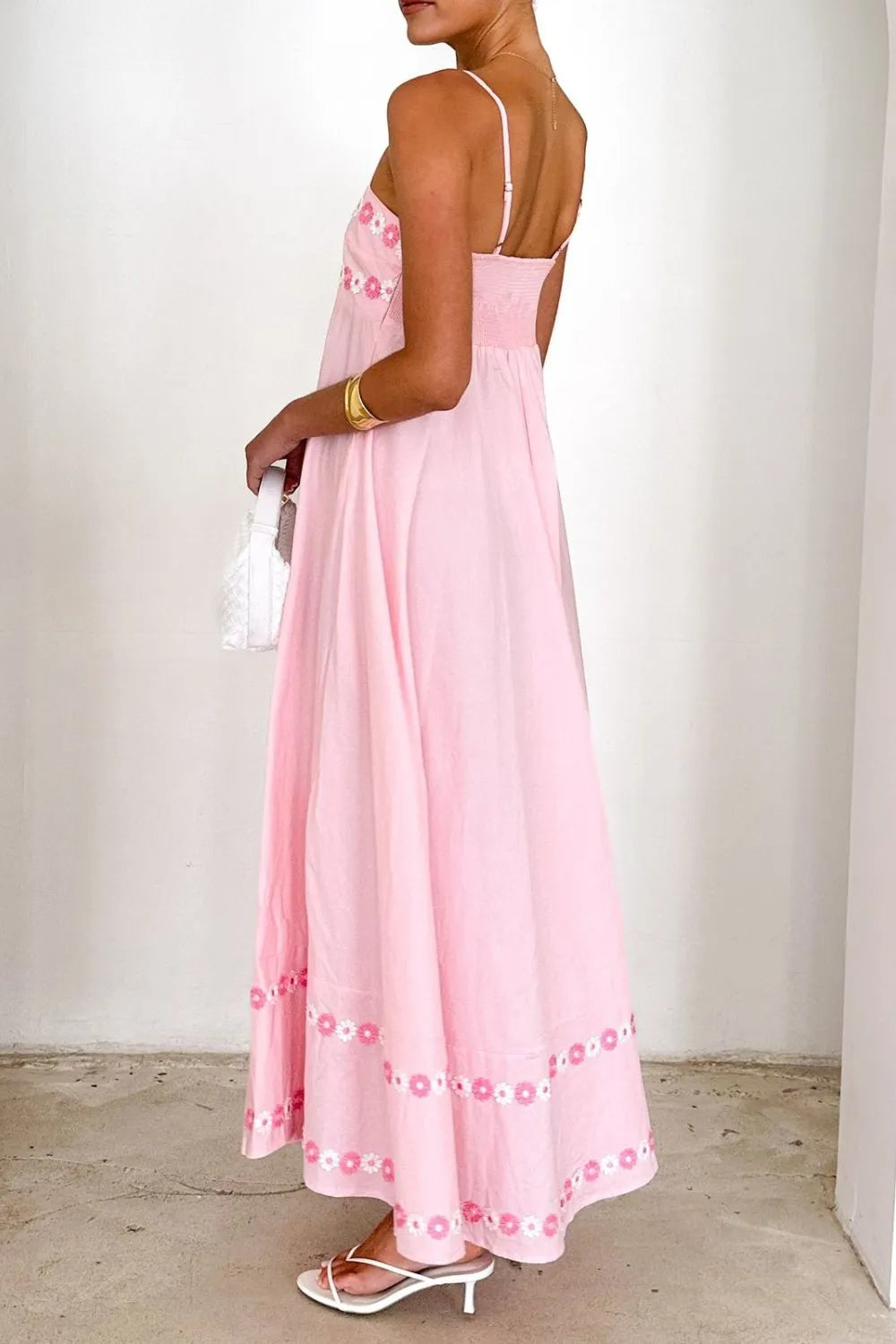 Floral Embroidered Spaghetti Strap Maxi Dress - Blushé Belle