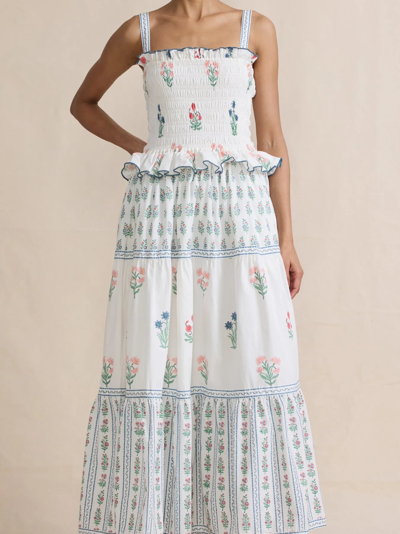Bohemian Floral Print Smocked Tiered Maxi Dress - Blushé Belle
