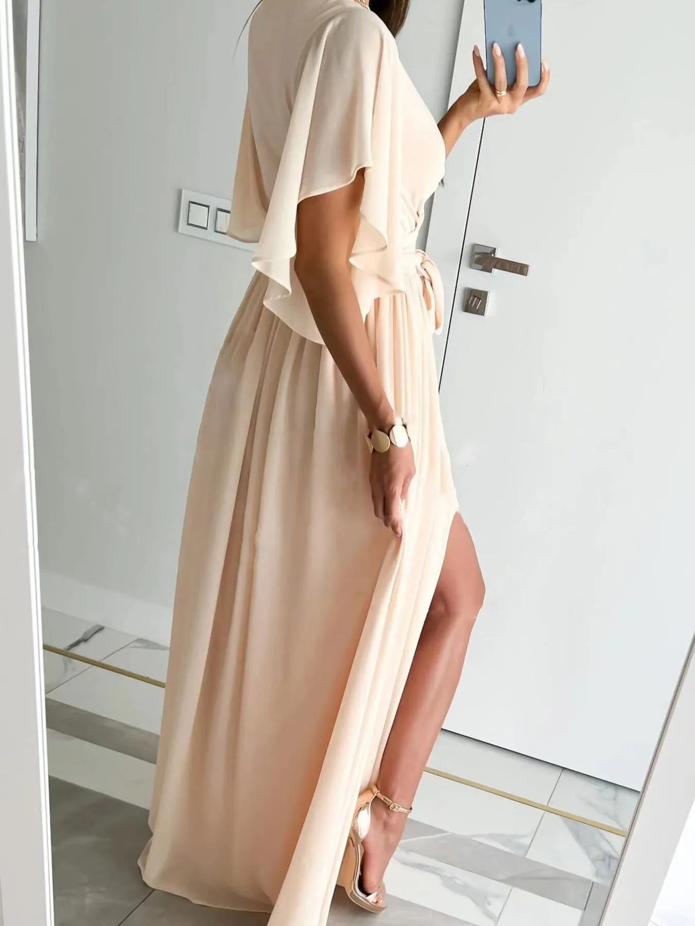 Flutter Sleeve Surplice Tie Waist Dress - Blushé Belle