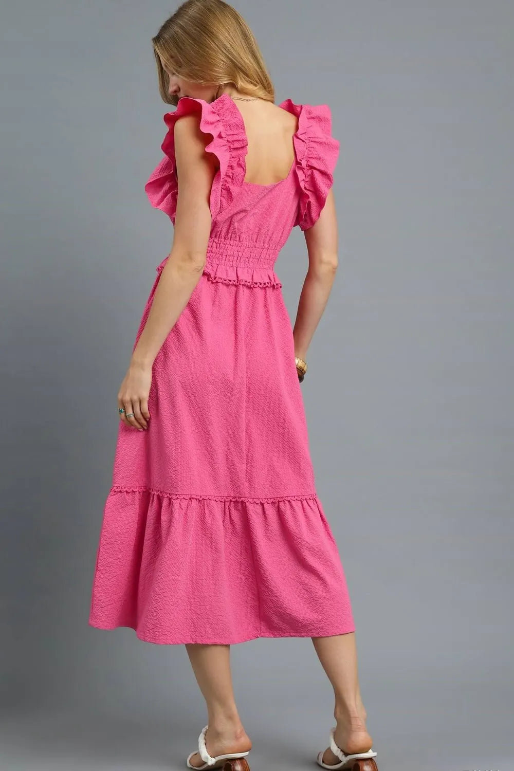 Umgee V-Neck Ruffled Cap Sleeve Midi Dress - Blushé Belle