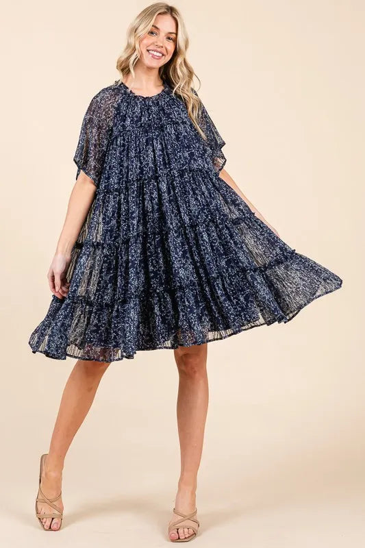Lime 'N' Chili Ditsy Floral Print Sheer Ruffle Detail Mini Dress - Blushé Belle