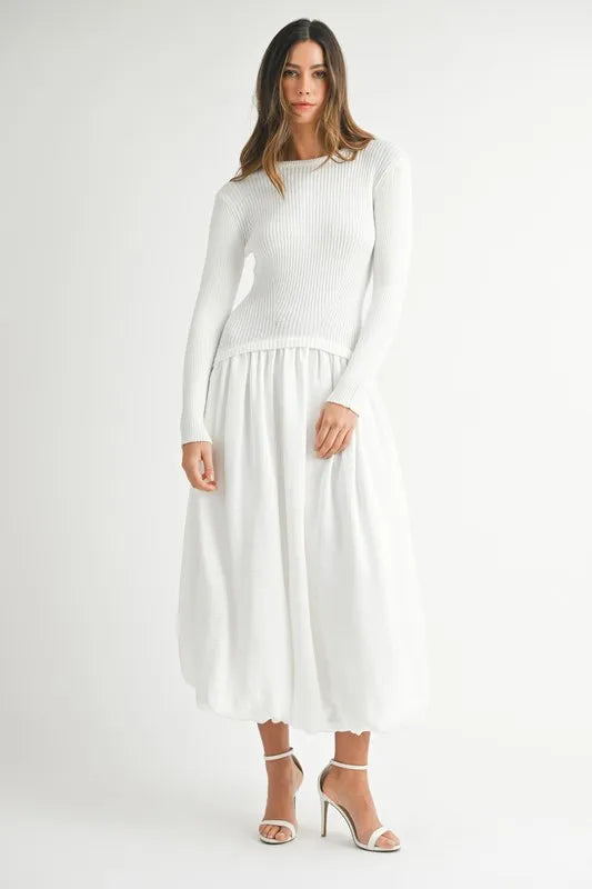 MABLE Ribbed Poplin Mix Midi Sweater Dress - Blushé Belle