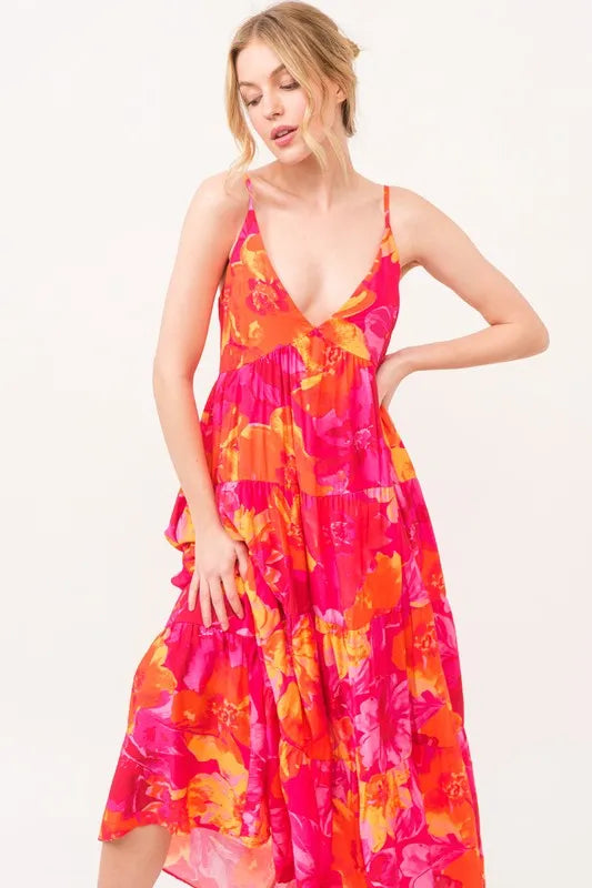 And The Why Floral Tiered Maxi Cami Dress with Pockets - Blushé Belle