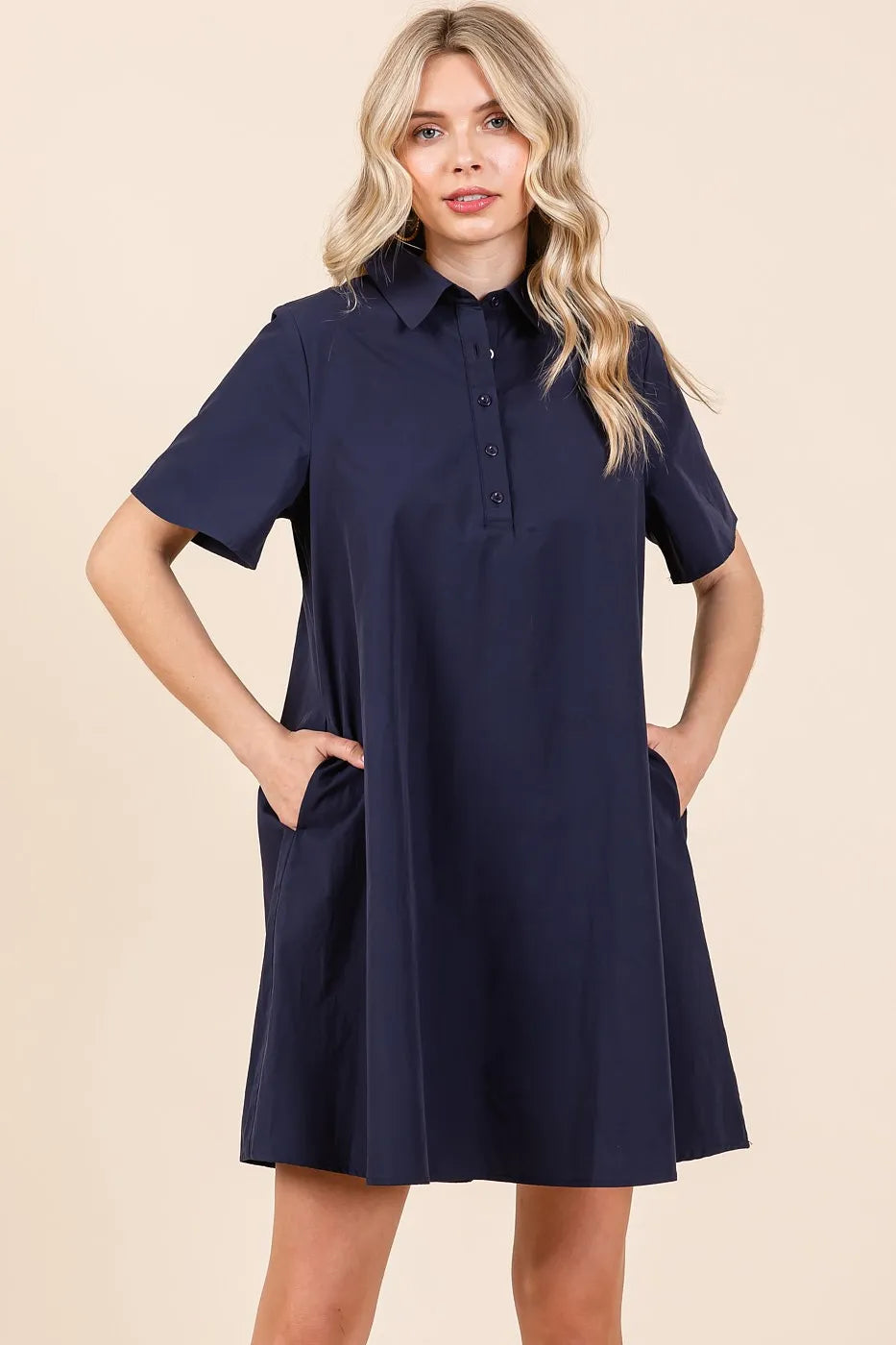 Mittoshop Poplin Collar Pleated Back Mini Dress - Blushé Belle