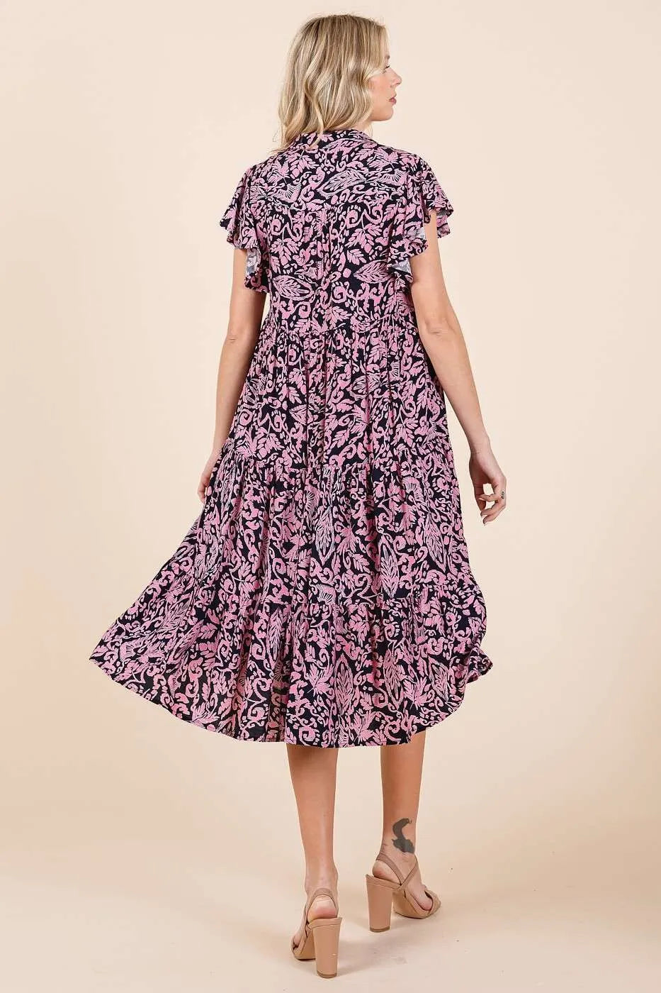 Mittoshop Abstract Print Ruffle Tier Midi Dress - Blushé Belle