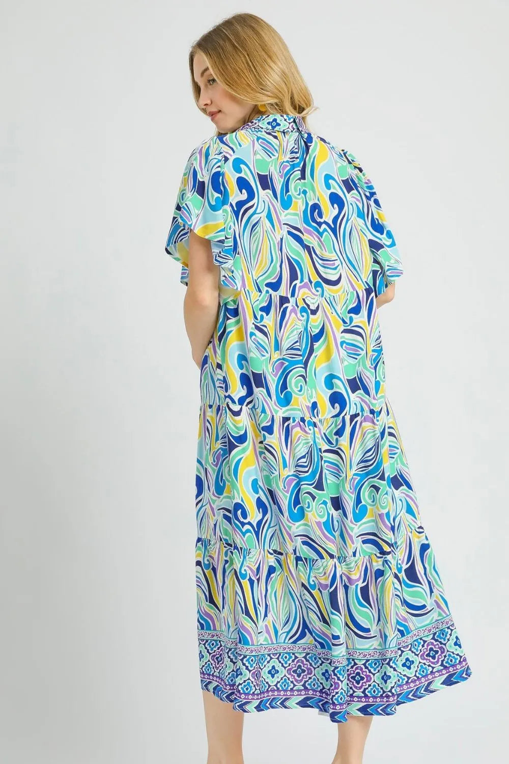 Umgee Printed Short Sleeve Tiered Midi Dress - Blushé Belle