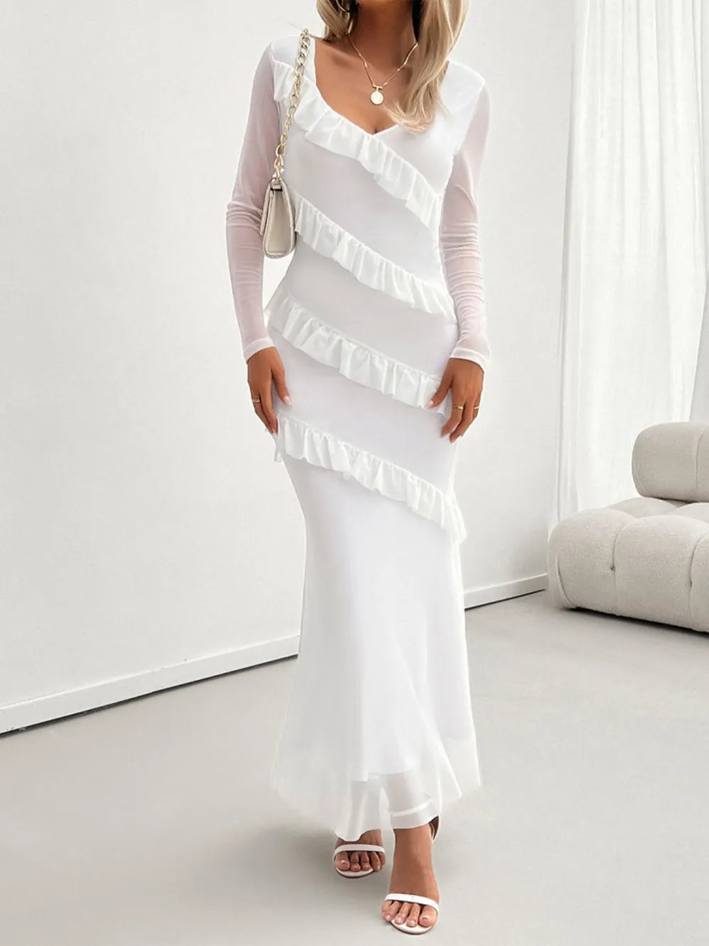 Devine Ruffled Surplice Long Sleeve Maxi Dress - Blushé Belle