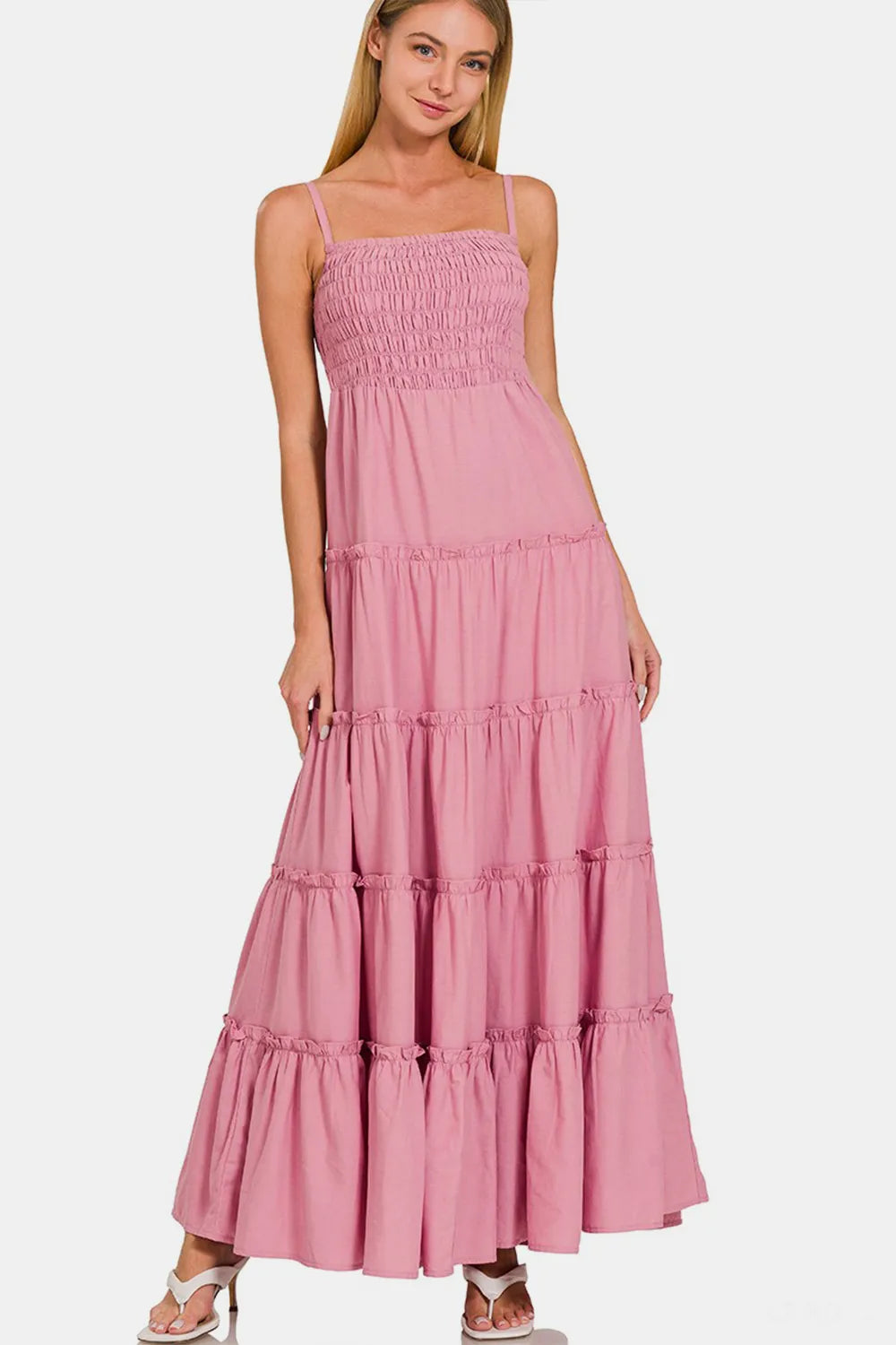 Zenana Woven Smocked Tiered Cami Maxi Dress - Blushé Belle