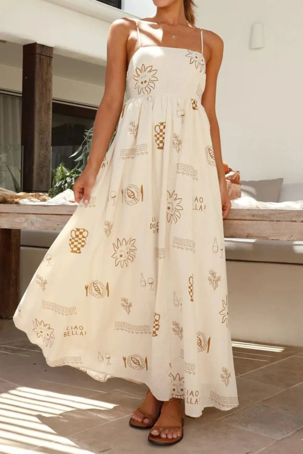 Cutout Back Printed Square Neck Maxi Cami Dress - Blushé Belle