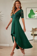 Lace Cutout V-Neck Short Sleeve Dress - Blushé Belle