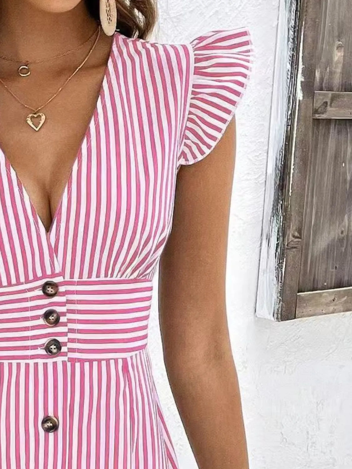 Striped Button Front Cap Sleeve Dress - Blushé Belle