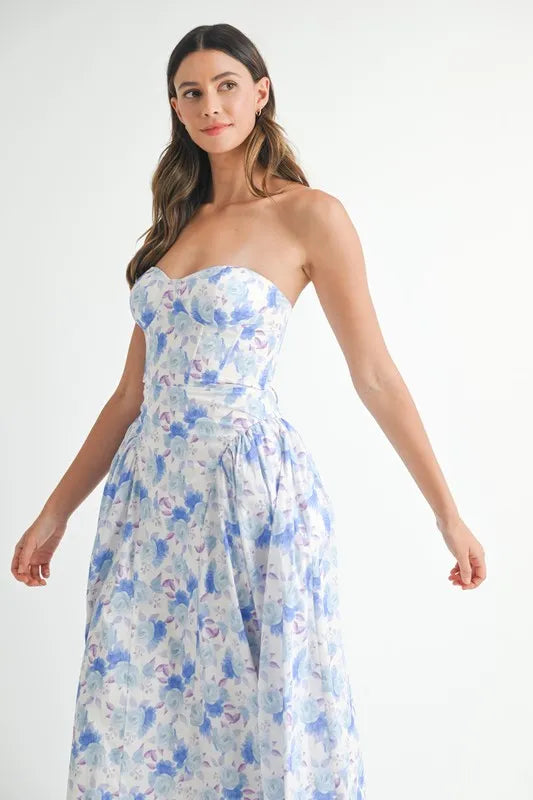 MABLE Sweetheart Neckline Floral Printed Midi Dress - Blushé Belle
