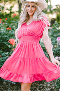 Smocked V-Neck Cap Sleeve Dress - Blushé Belle