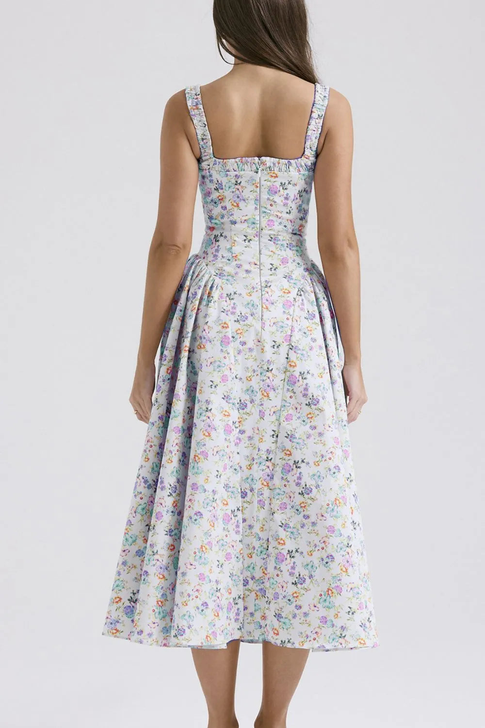 Floral Square Neck Wide Strap Midi Dress - Blushé Belle