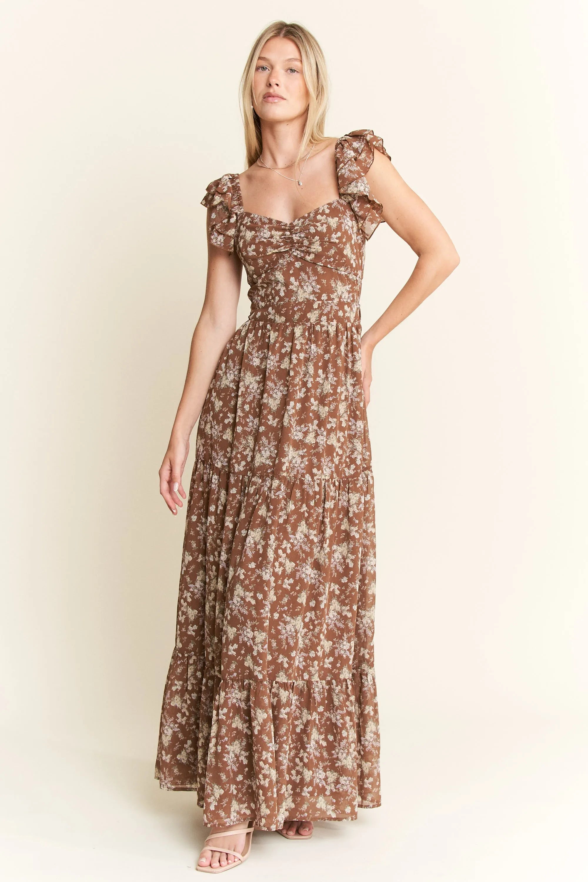 Jade By Jane Ruffle Sleeve Tiered Maxi Dress - Blushé Belle