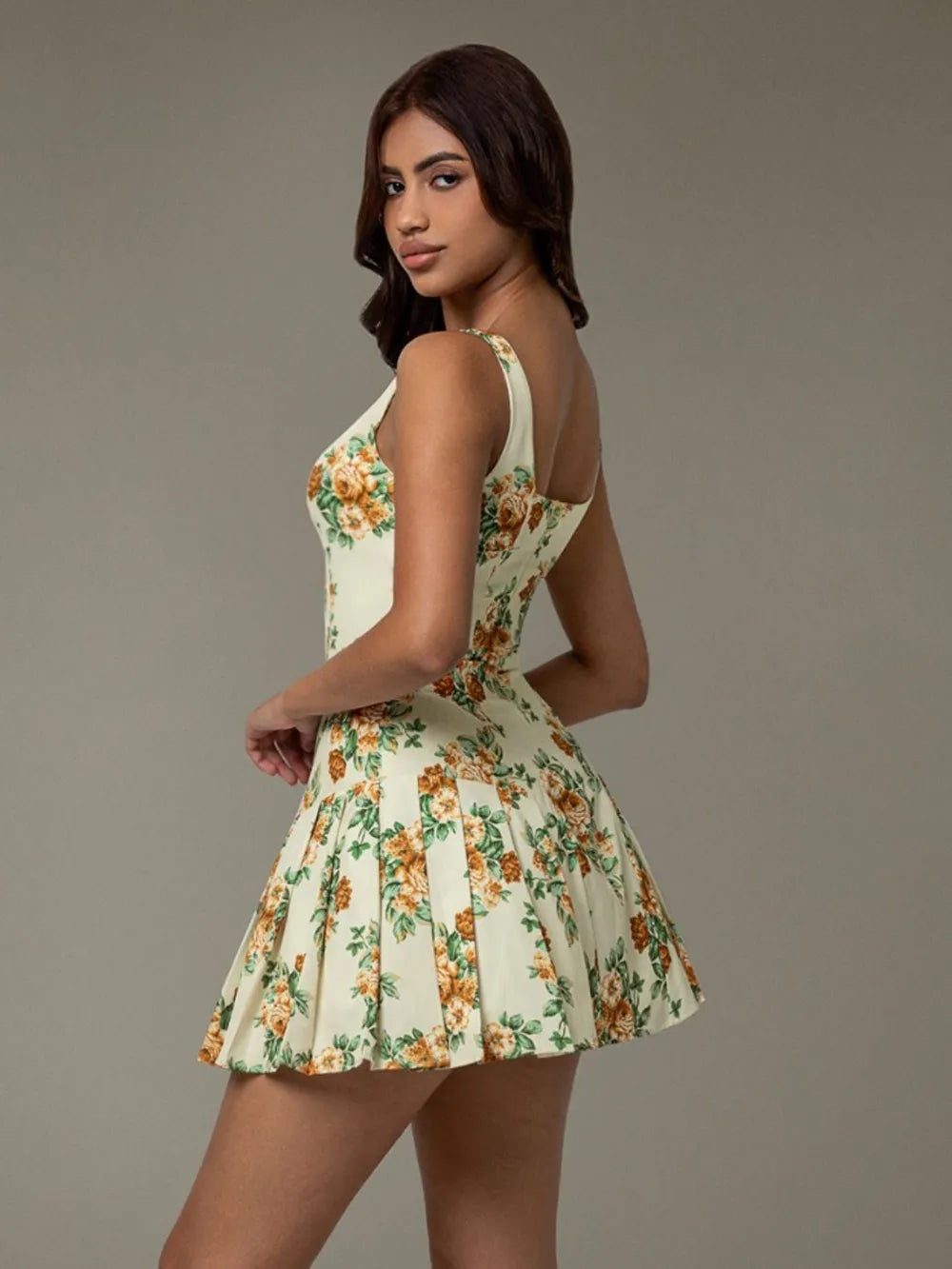 Floral Sleeveless Mini Pleated Dress - Blushé Belle