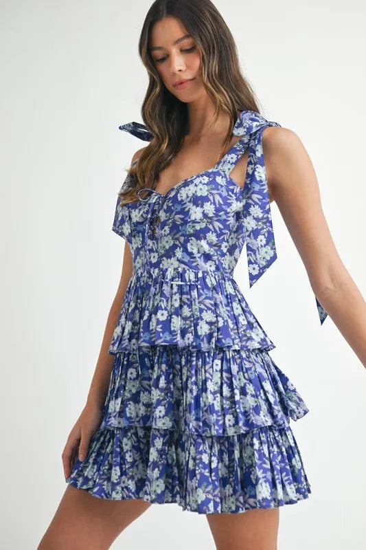 MABLE Floral Print Shoulder Tie Layered Mini Dress - Blushé Belle