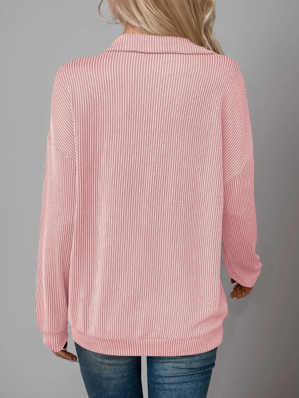 Double Take Striped Half Zip Long Sleeve T-Shirt - Blushé Belle