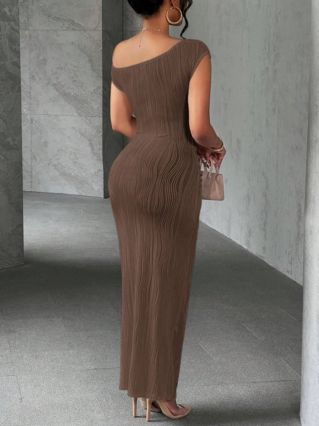 Textured Single Shoulder Maxi Dress - Blushé Belle