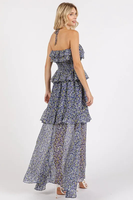 Mittoshop Ruffled Smocked Floral Halter Neck Maxi Dress - Blushé Belle