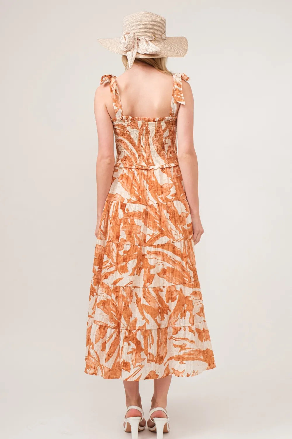 And The Why Tie Shoulder Smocked Midi Tiered Dress - Blushé Belle