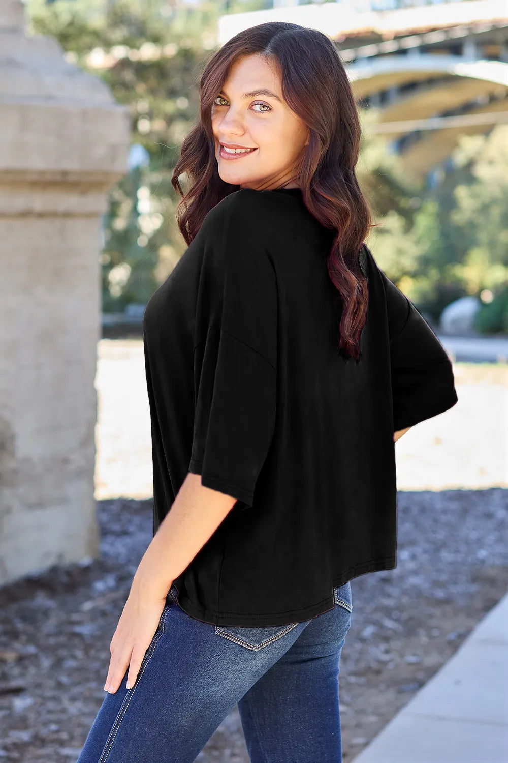 Basic Bae Bamboo Full Size Round Neck Drop Shoulder T-Shirt - Blushé Belle