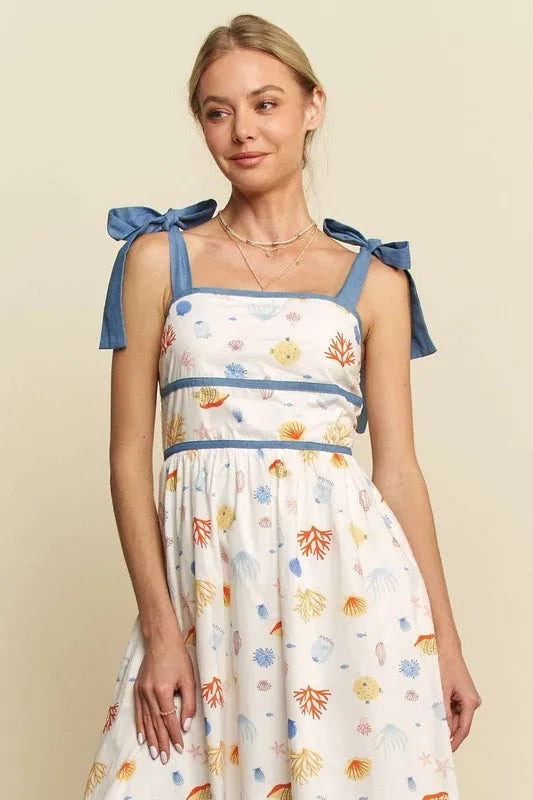 Davi & Dani Denim Binding Detail Smocking Summer Maxi Dress - Blushé Belle