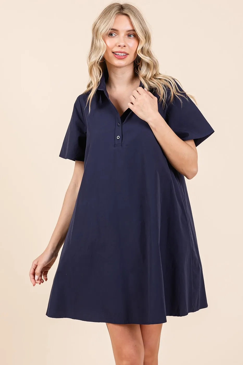 Mittoshop Poplin Collar Pleated Back Mini Dress - Blushé Belle