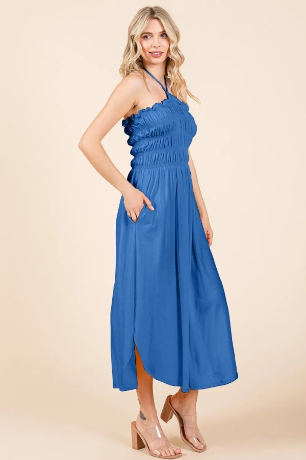 Culture Code Tie Back Shirring Dress with Pockets - Blushé Belle